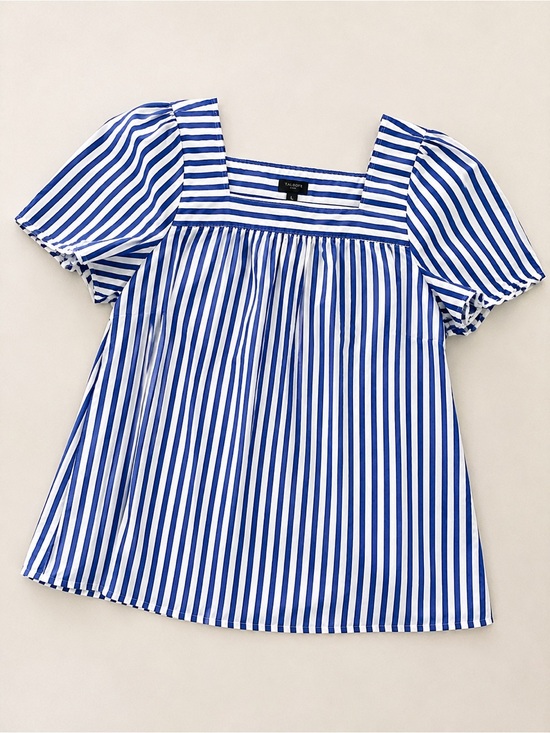 Talbots Tops - Talbots Blue White Stripe Puff Sleeve Square Neck Cotton Top Large